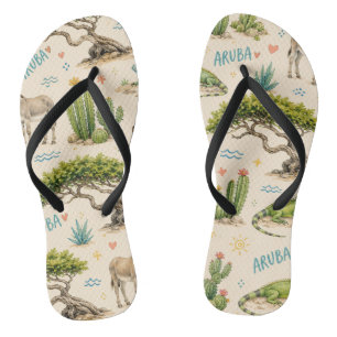 Chanclas árbol divi de Aruba, burro, iguana, cactus