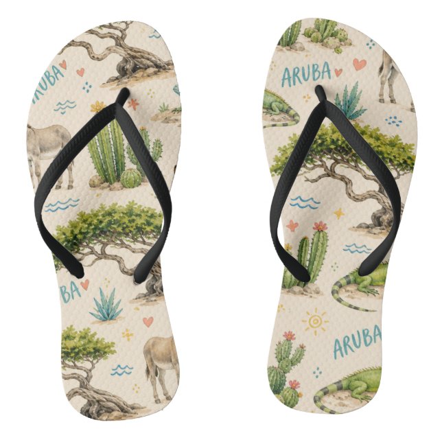 Chanclas árbol divi de Aruba, burro, iguana, cactus (Plantilla)