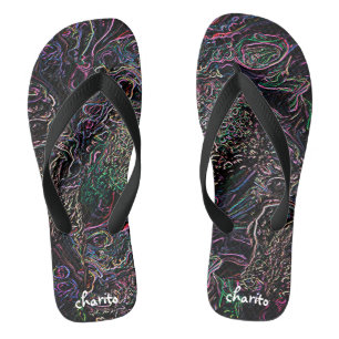 Chanclas Arcoíris Neón Líneas Mármol Burbujas Negro Vibrant