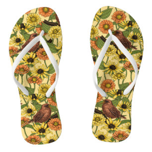 Chanclas Arenas y flores de amarillo pálido
