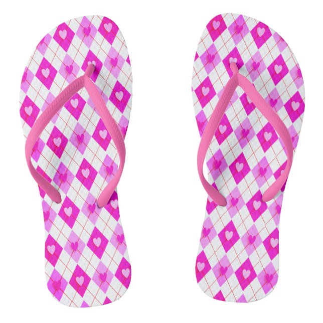 Chanclas Argyle Pink Diamonds Hearts Pattern Leggings (Plantilla)