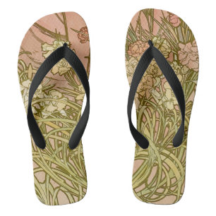 Chanclas Art Nouveau Alfonse Mucha Flores de clavel floral