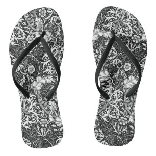 Chanclas Art Nouveau Floral de Algas, Blanco y Negro