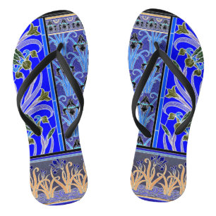 Chanclas Art Nouveau iris flor elegante azul verneui negro