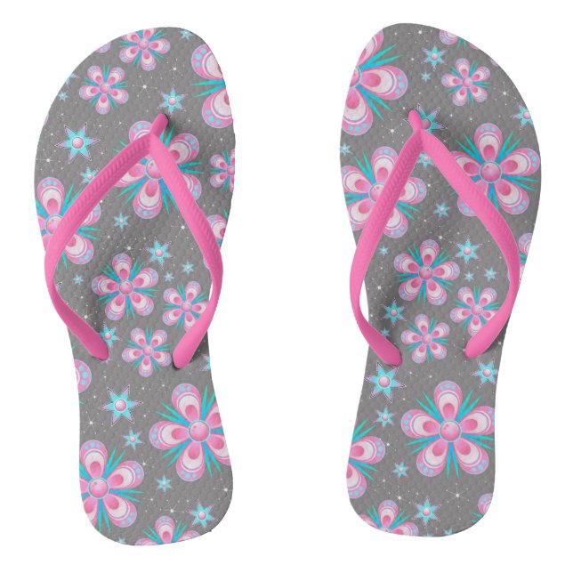Chanclas Arte de flores pastel retro elegantes (Plantilla)