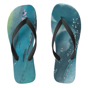 Chanclas Arte Verde azulado oscuro Resumen acuarela moderna