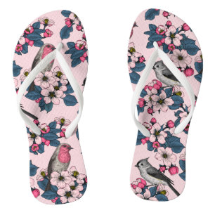 Chanclas Aves y flores en rosa