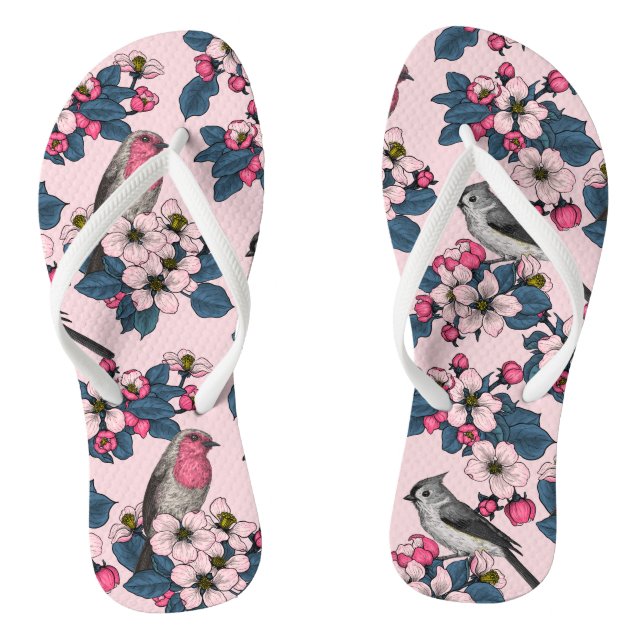 Chanclas Aves y flores en rosa (Plantilla)