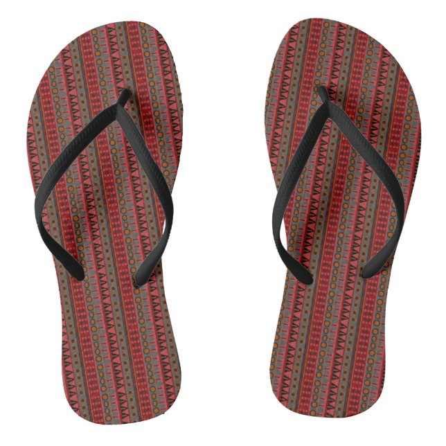Chanclas Azteca cálido Naranja rojo marrón Art Flip Flops (Plantilla)