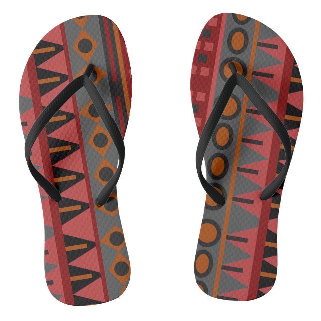 Chanclas Azteca cálido Naranja rojo marrón Art Flip Flops (Plantilla)
