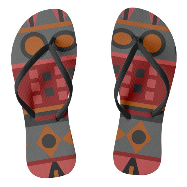 Chanclas Azteca cálido Naranja rojo marrón Art Flip Flops (Plantilla)