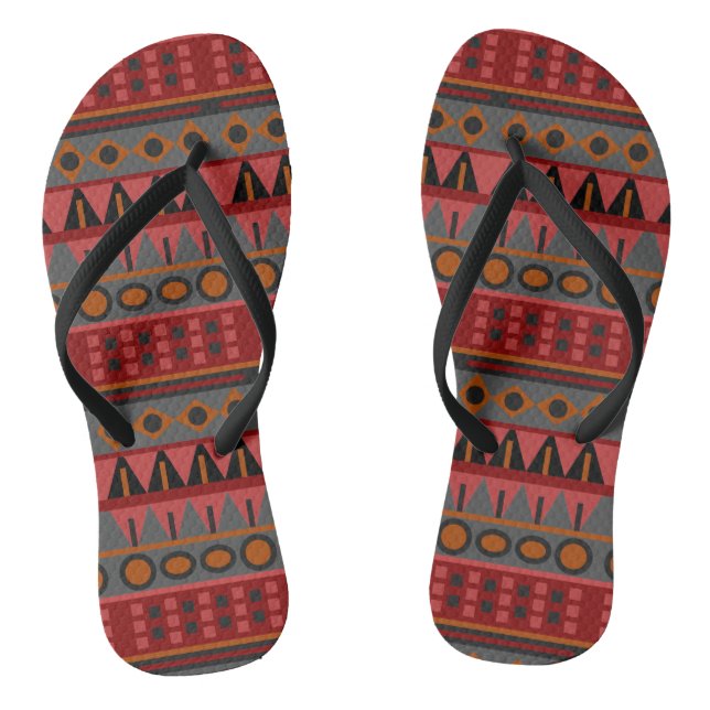 Chanclas Azteca cálido Naranja rojo marrón Art Flip Flops (Plantilla)