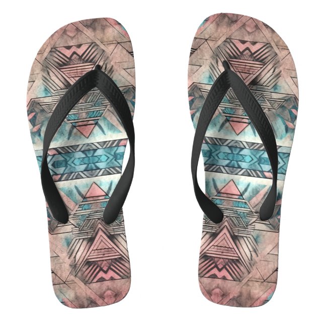Chanclas Azteca Pastel Sudoeste Rosa Y Azul (Plantilla)