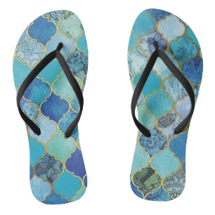 Chanclas Azul cobalto, Aqua y Oro marroquí