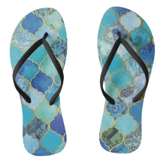 Chanclas Azul cobalto, Aqua y Oro marroquí