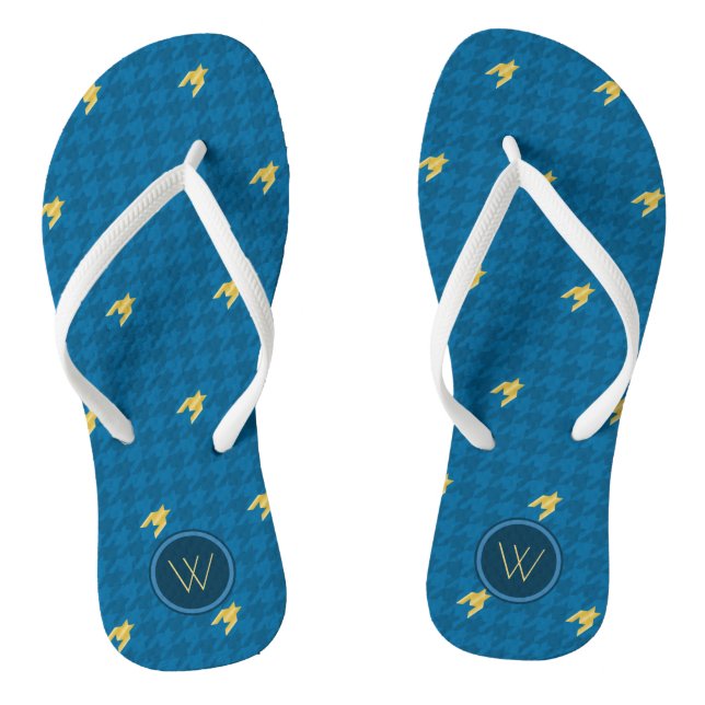 Chanclas Azul con acento dorado Houndstoth Flip Flops (Plantilla)
