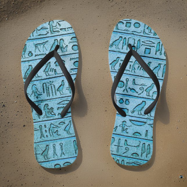 Chanclas Azul jeroglífico egipcio antiguo (Walk like an ancient Egyptian in our stylish flip flops! 👣💙 #HieroglyphicChic #SummerVibes)