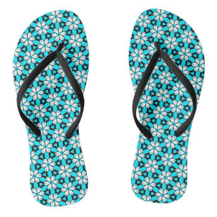Chanclas Azul, negro y floral blanco