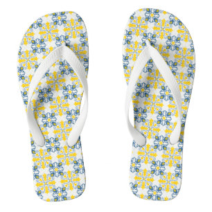 Chanclas Azulejos portugueses bonitos de color azul y amari