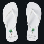 Chanclas Bachelorette de la tribu de novias de la palmera m<br><div class="desc">Solomillo de soltera personalizado con "tribu de novias" en escritura moderna y una palmera tropical acuarela. Personaliza con el nombre - compra uno por cada mujer.</div>