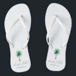 Chanclas Bachelorette de la tribu de novias de la palmera m<br><div class="desc">Solomillo de soltera personalizado con "tribu de novias" en escritura moderna y una palmera tropical acuarela. Personaliza con el nombre - compra uno por cada mujer.</div>