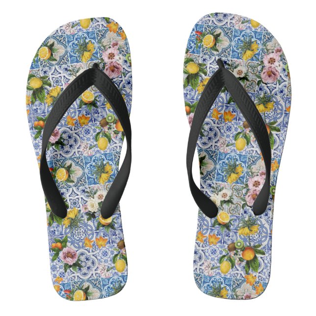 Chanclas Baldosas de estilo siciliano con flores y limón (Plantilla)
