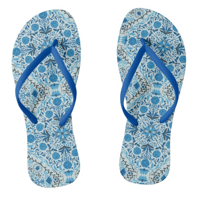 Chanclas Baldosas florales azules (Plantilla)