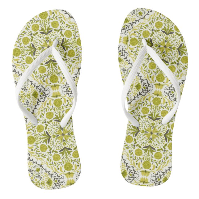 Chanclas Baldosas florales en verde (Plantilla)