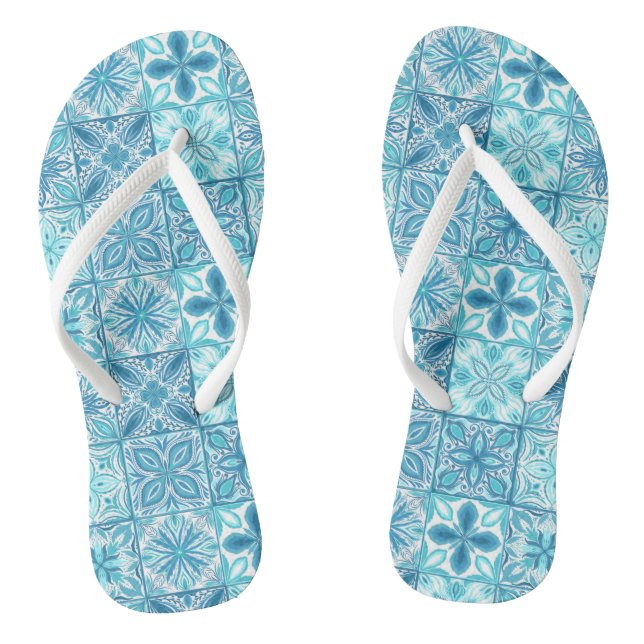 Chanclas Baldosas orgánicas en azul y blanco (Plantilla)