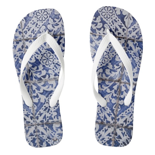 Chanclas Baldosas portuguesas - Azulejo Floral azul y blanc (Plantilla)
