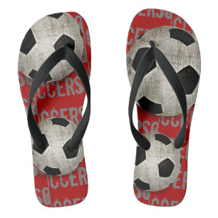 Chanclas Balón De Fútbol Rojo Y Negro Diversión