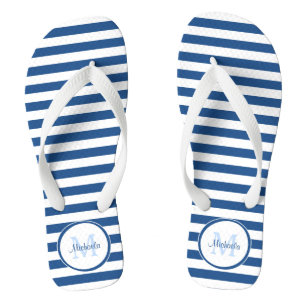 Chanclas Bandas azules sólidas con monograma y nombre de Mo