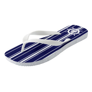 Chanclas Bandas Azules y Blancas Con Rueda Náutica 2