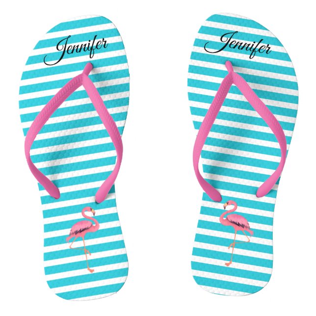 Chanclas Bandas marinas y blancas de flamenco rosa (Plantilla)