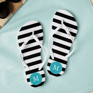 Chanclas Bandas negras y Aqua monogramadas
