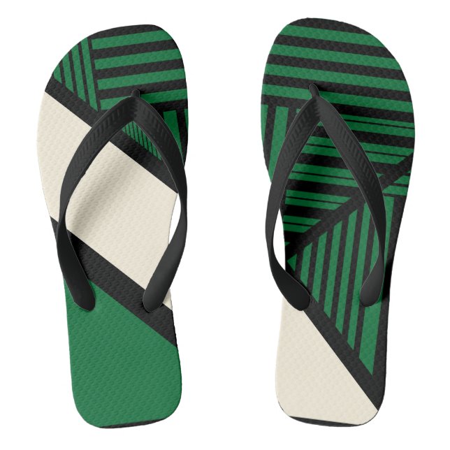 Chanclas Bandas triangulares: verde, crema y negro (Plantilla)