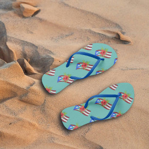Chanclas Bandera de Puerto Rico con flor de maga boricua