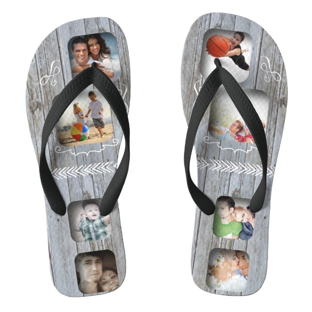 Chanclas Barn Wood Tu Collage de fotos personalizado (Plantilla)