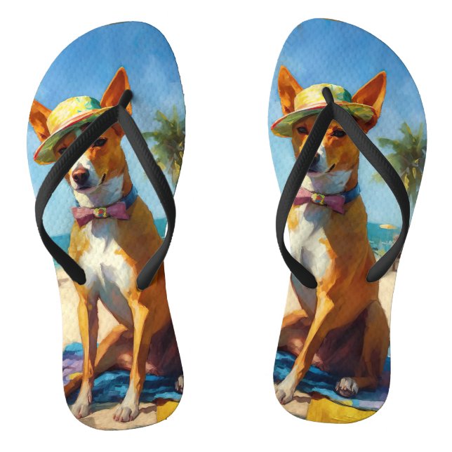 Chanclas Basenji en la playa, regalo de verano para los ama (Plantilla)