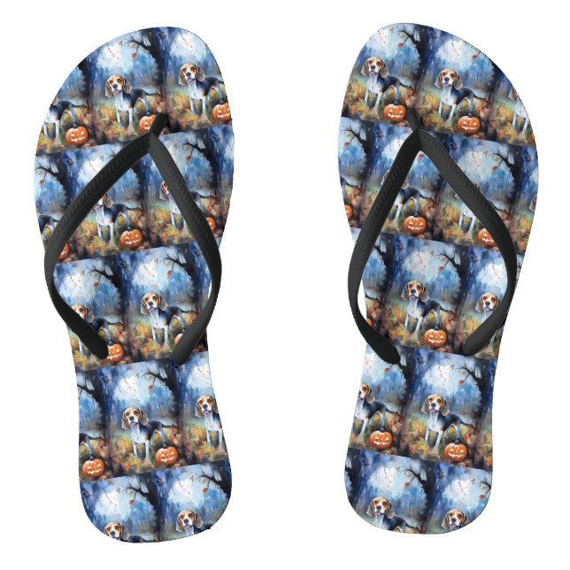 Chanclas Beagle de Halloween con Calabazas Espeluznante (Plantilla)