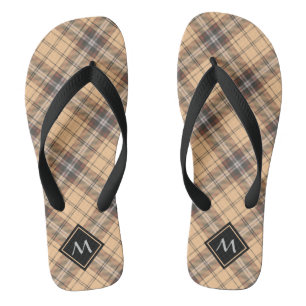 Chanclas Beige y tartán marrón
