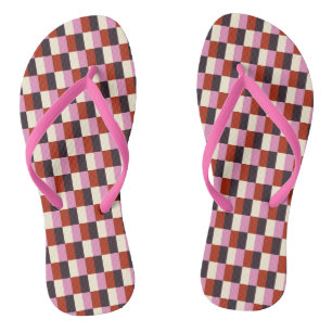 Chanclas Berenjena Rosa Roja Cuadros Marfil