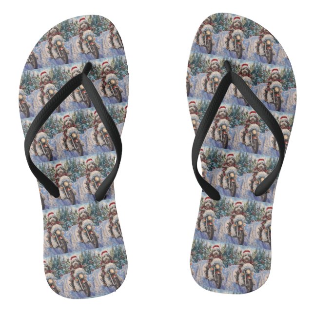 Chanclas Bernedoodle Perro Montando Motocicleta Navidad (Plantilla)