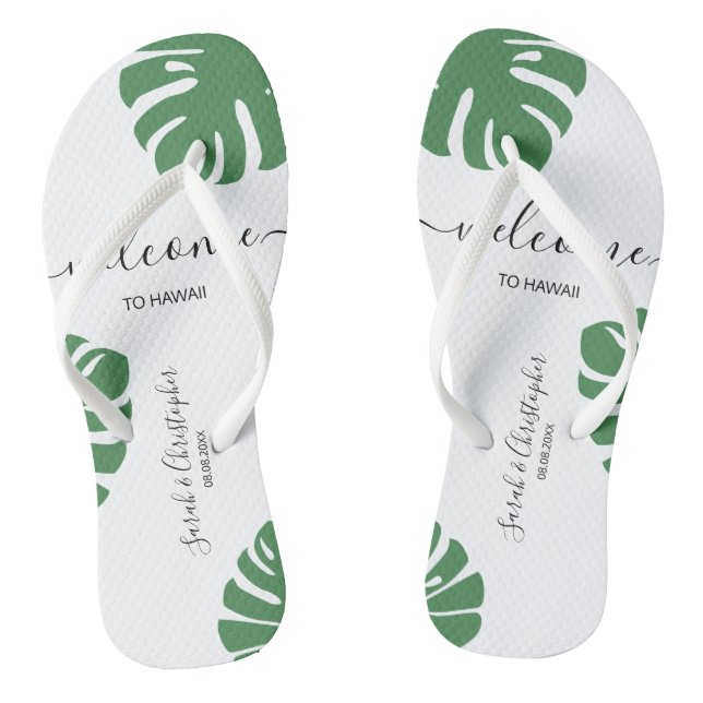 Chanclas Bienvenido Personalizado de bodas de destino hoja  (Plantilla)