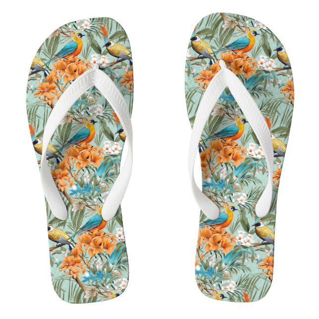 Chanclas Birds Chinoiserie Mint Naranja (Plantilla)