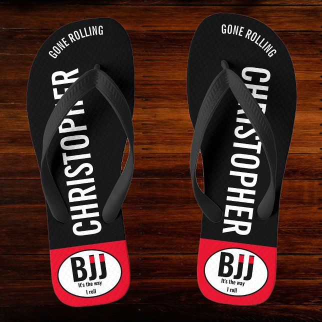 Chanclas BJJ Black Belt Rolling Añadir tu nombre Jiu Jitsu (Personalized Jiu Jitsu Flip Flops)