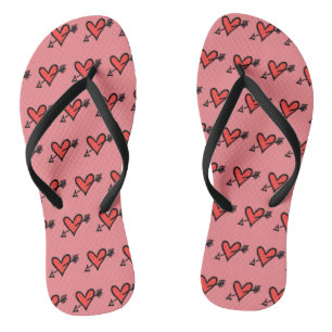 Chanclas Black & Red Love Heart Flip Flops