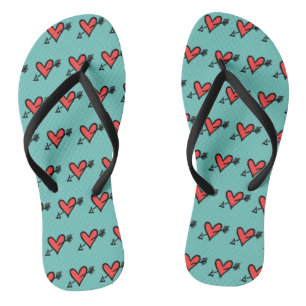 Chanclas Black & Red Love Heart Flip Flops