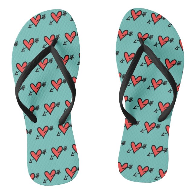 Chanclas Black & Red Love Heart Flip Flops (Plantilla)