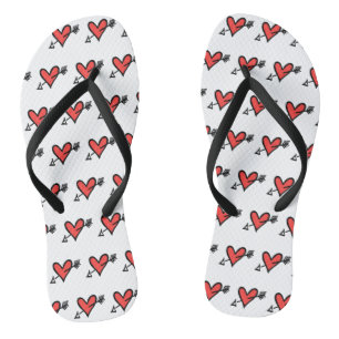 Chanclas Black & Red Love Heart Flip Flops
